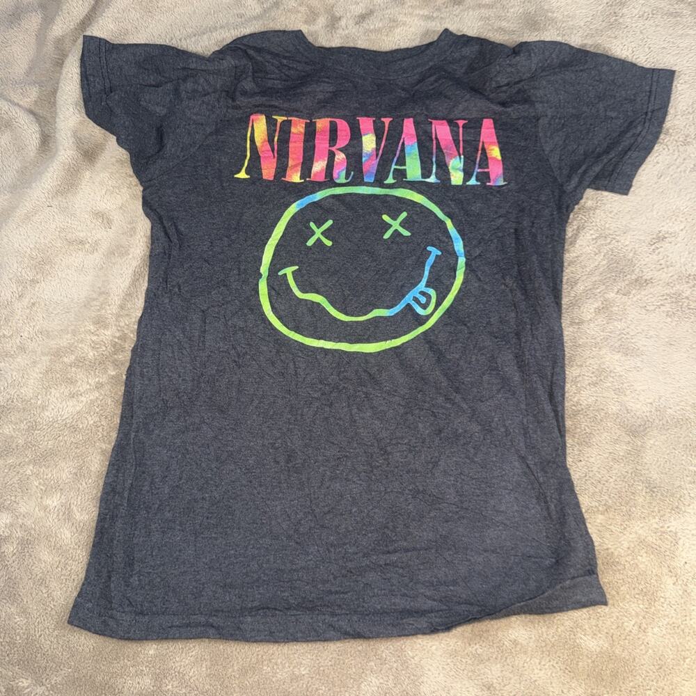 Vintage Nirvana T Shirt‎ Women Size Small Gray/ Multicolored